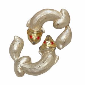 Vintage Enamel And Rhinestone Fox Pins (2) Brooches